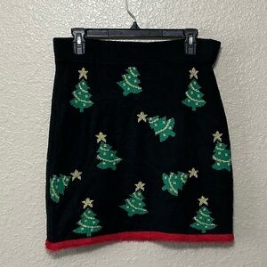 Festive Black and Metallic Green Christmas Tree Sweater Skirt.  NWOT